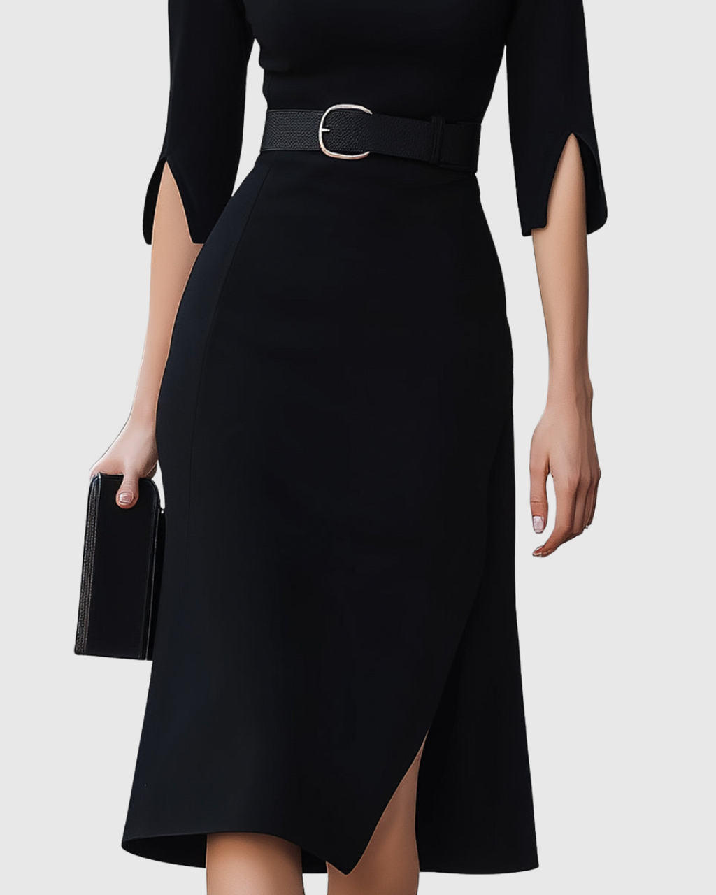 Klara | Belted Midi Dress with High Neckline