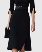 Klara | Belted Midi Dress with High Neckline