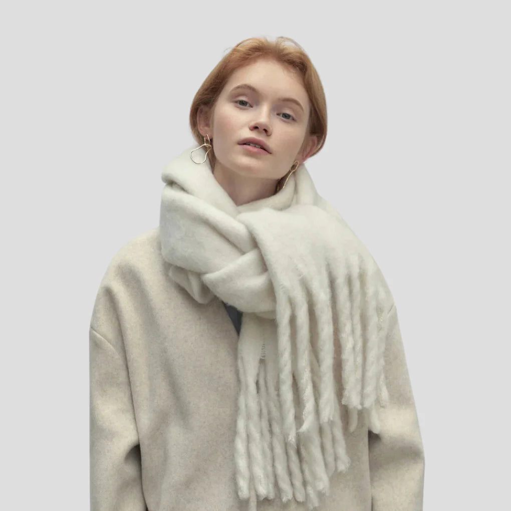 Elise | Brushed Long Scarf with Twisted Tassels