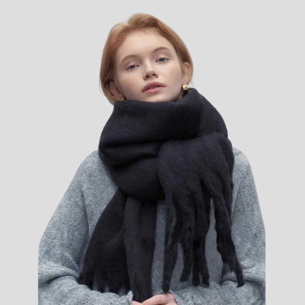 Elise | Brushed Long Scarf with Twisted Tassels