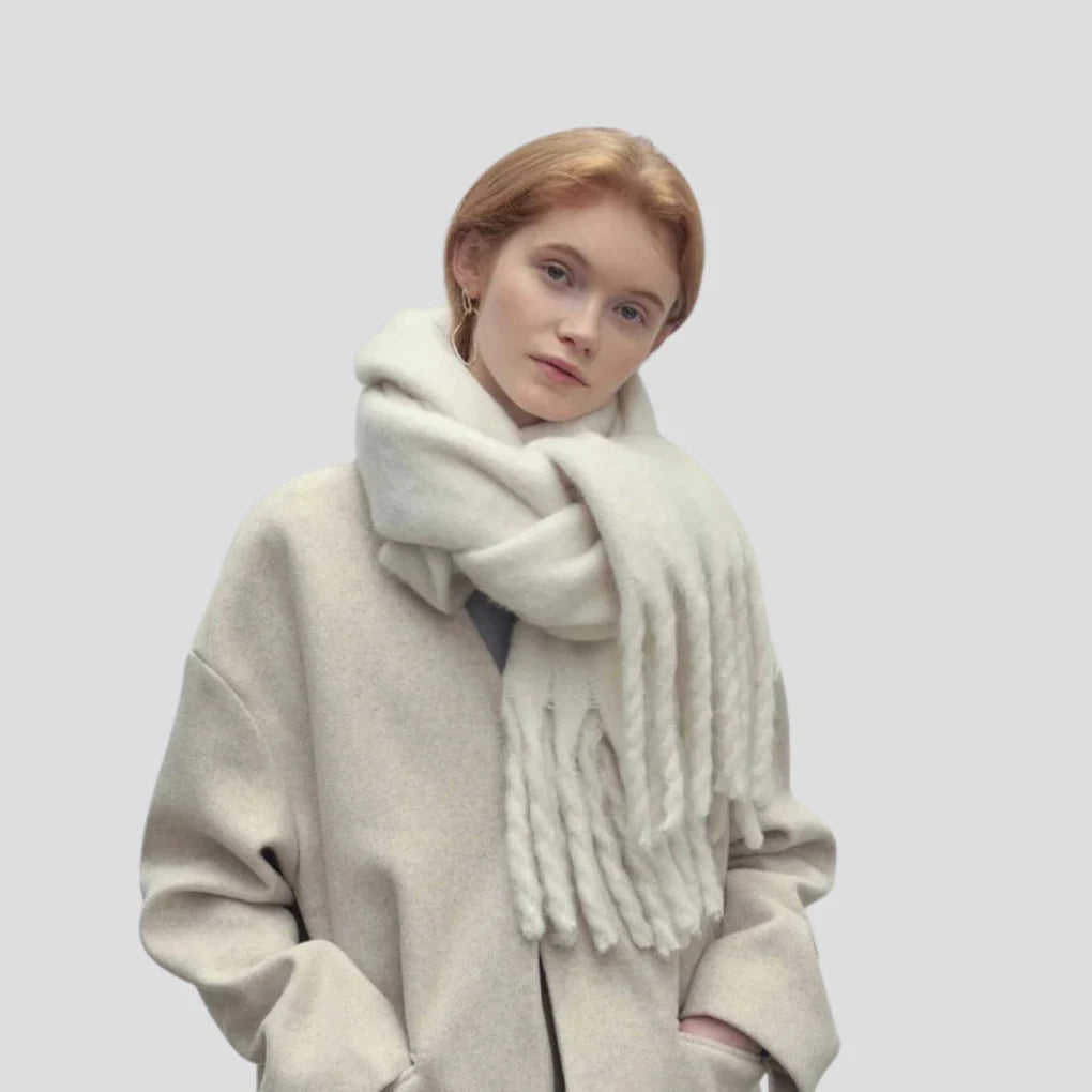 Elise | Brushed Long Scarf with Twisted Tassels