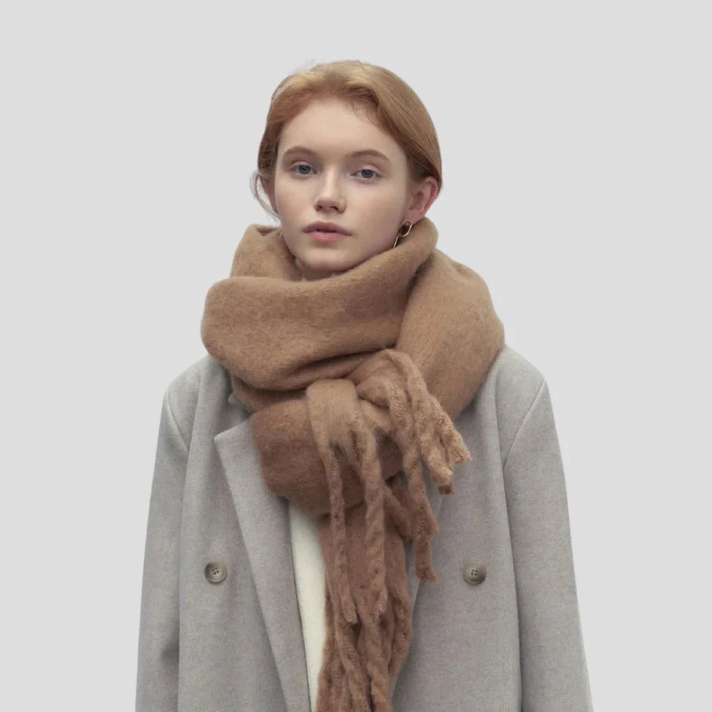 Elise | Brushed Long Scarf with Twisted Tassels