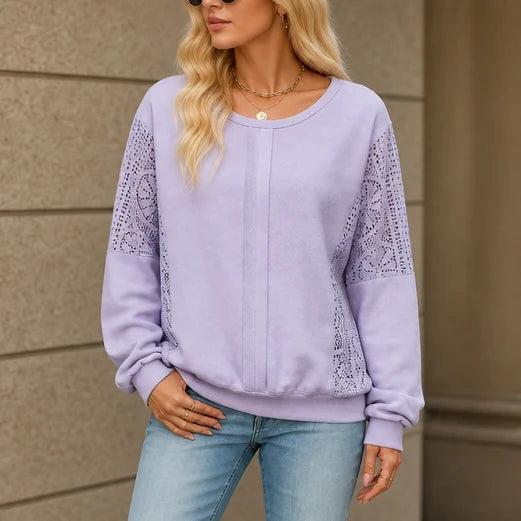 Rylee | Floral Lace Panel Pullover Sweatshirt