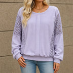 Rylee | Floral Lace Panel Pullover Sweatshirt