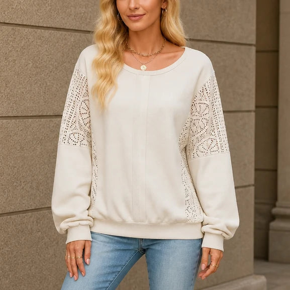 Rylee | Floral Lace Panel Pullover Sweatshirt