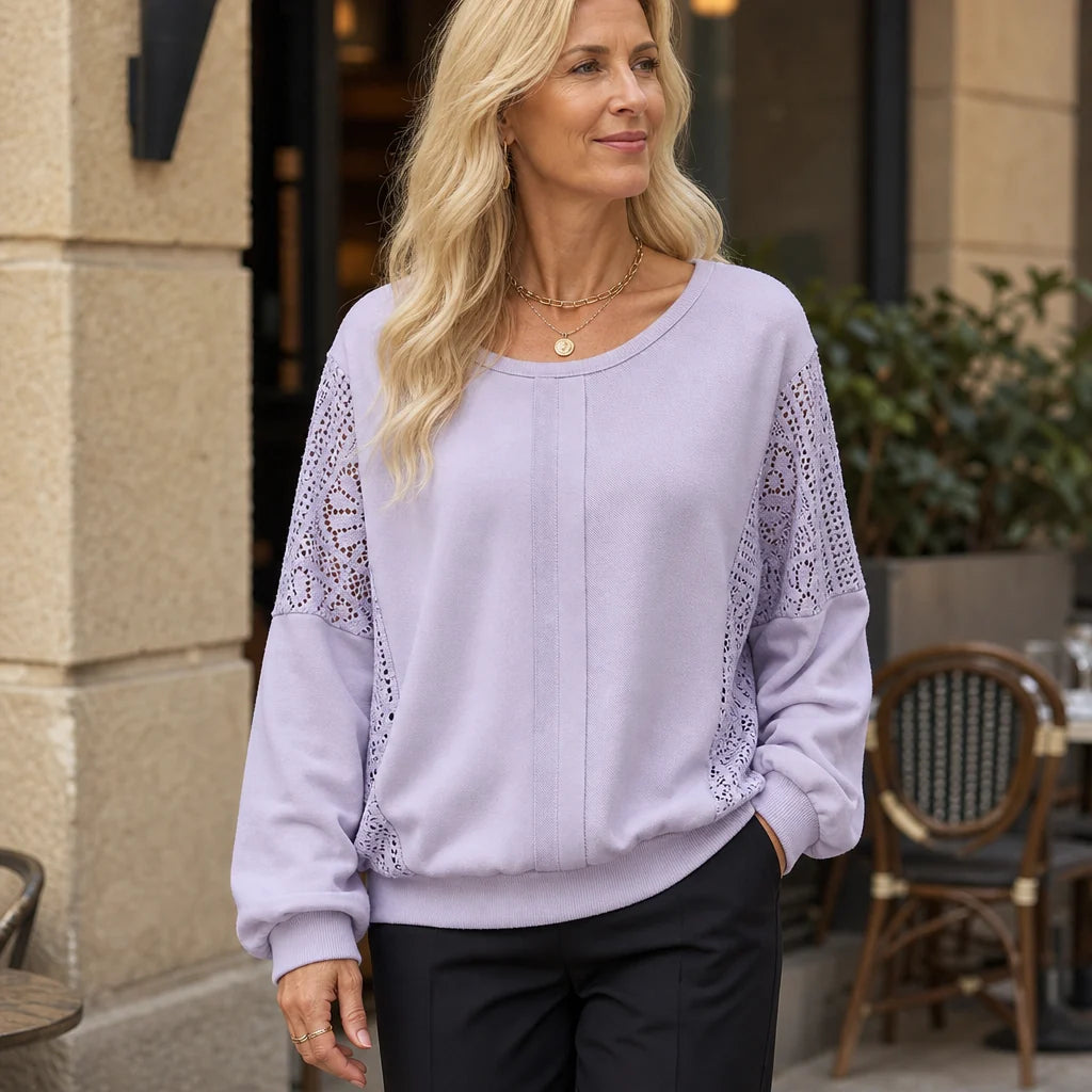 Rylee | Floral Lace Panel Pullover Sweatshirt