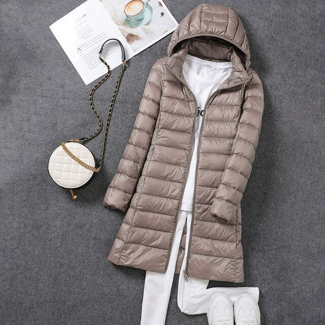 Iris | Long Hooded Puffer Jacket with Channel Quilting