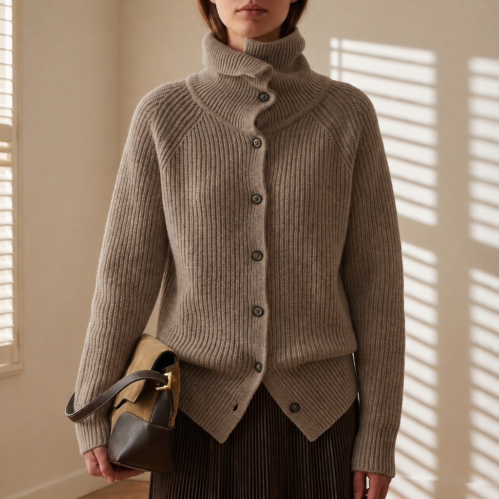 Caitlin | High Turtleneck Cardigan with Front Buttons