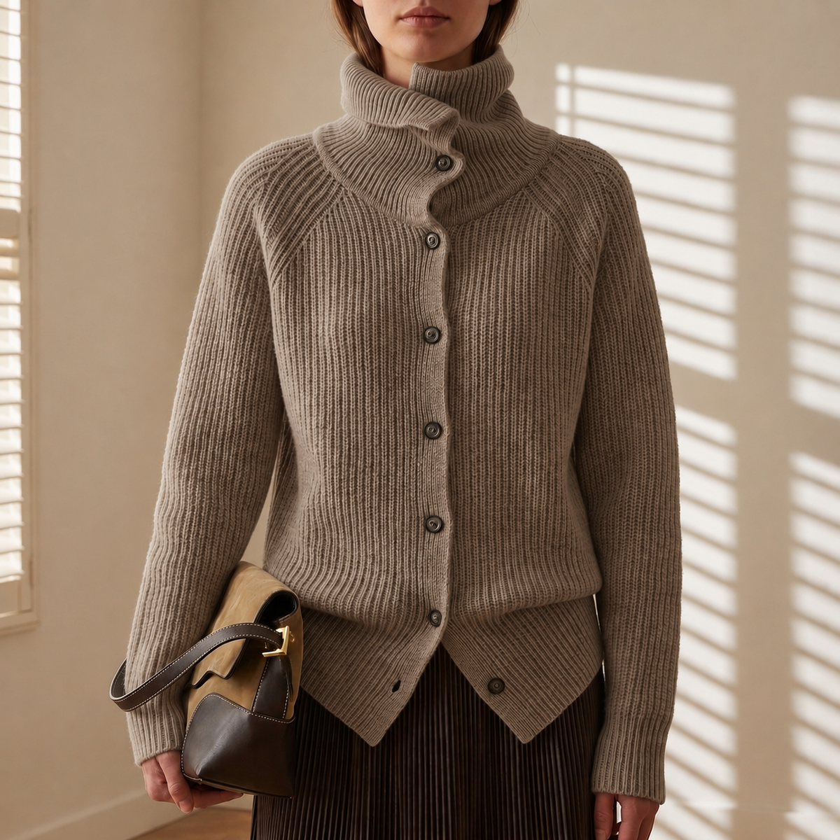 Caitlin | High Turtleneck Cardigan with Front Buttons