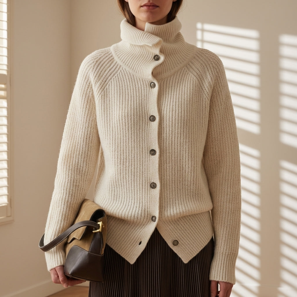 Caitlin | High Turtleneck Cardigan with Front Buttons