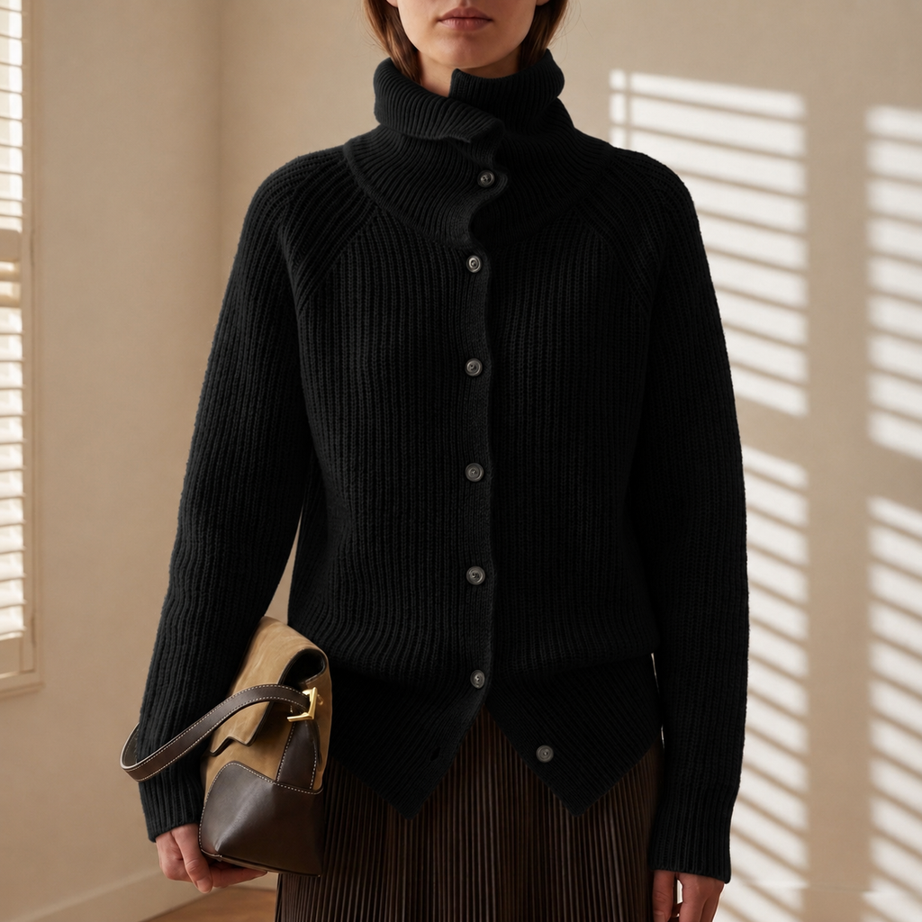 Caitlin | High Turtleneck Cardigan with Front Buttons