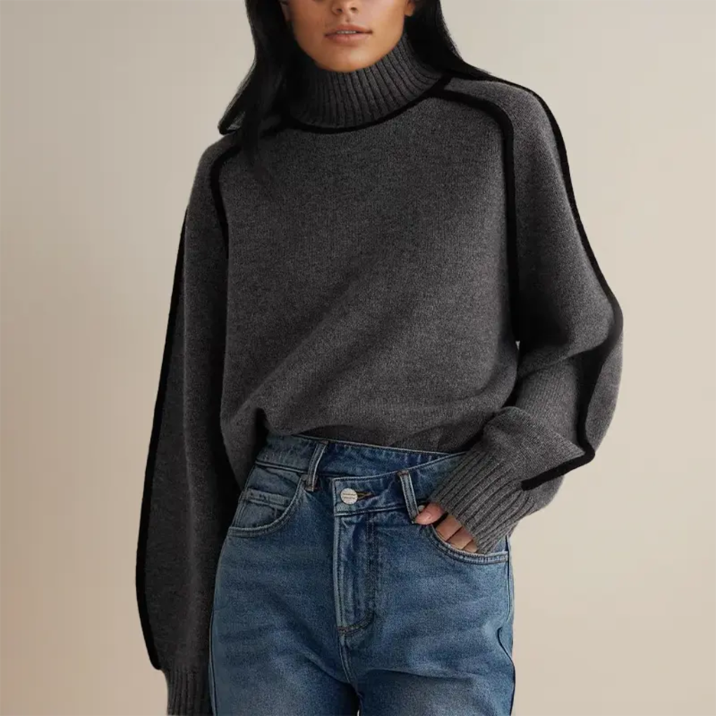 Elliana | Turtleneck Knit Top with Contrast Edges