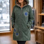 Peyton | Hooded Fleece-Look Coat with Leaf Print