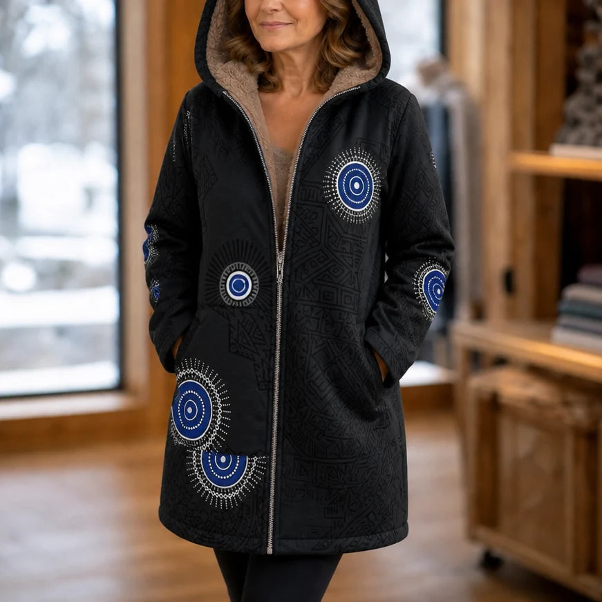 Peyton | Hooded Fleece-Look Coat with Leaf Print