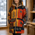 Peyton | Hooded Fleece-Look Coat with Leaf Print