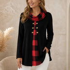 Liora Long-Sleeve Tunic | Soft Stretch Knit, Faux-Layered Plaid Detail, Perfect for Leggings 9