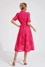 Liora | Guipure Lace Midi Dress, High-Neck