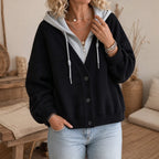 Liora V-Neck Hoodie | Faux-Layer, Brushed Polyester Fleece 1