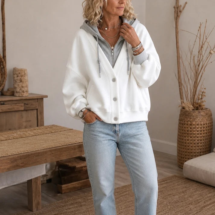 Liora V-Neck Hoodie | Faux-Layer, Brushed Polyester Fleece 10