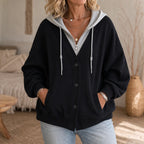 Liora V-Neck Hoodie | Faux-Layer, Brushed Polyester Fleece 2