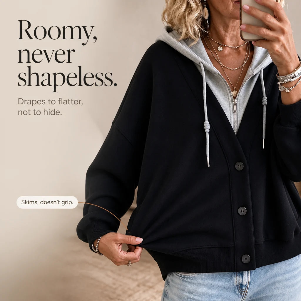 Liora V-Neck Hoodie | Faux-Layer, Brushed Polyester Fleece 7