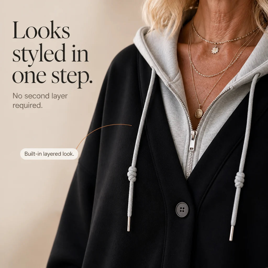 Liora V-Neck Hoodie | Faux-Layer, Brushed Polyester Fleece 8
