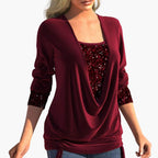 Keira | Long-Sleeve Draped Blouse with Sequin Details