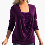Keira | Long-Sleeve Draped Blouse with Sequin Details