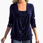 Keira | Long-Sleeve Draped Blouse with Sequin Details