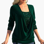 Keira | Long-Sleeve Draped Blouse with Sequin Details