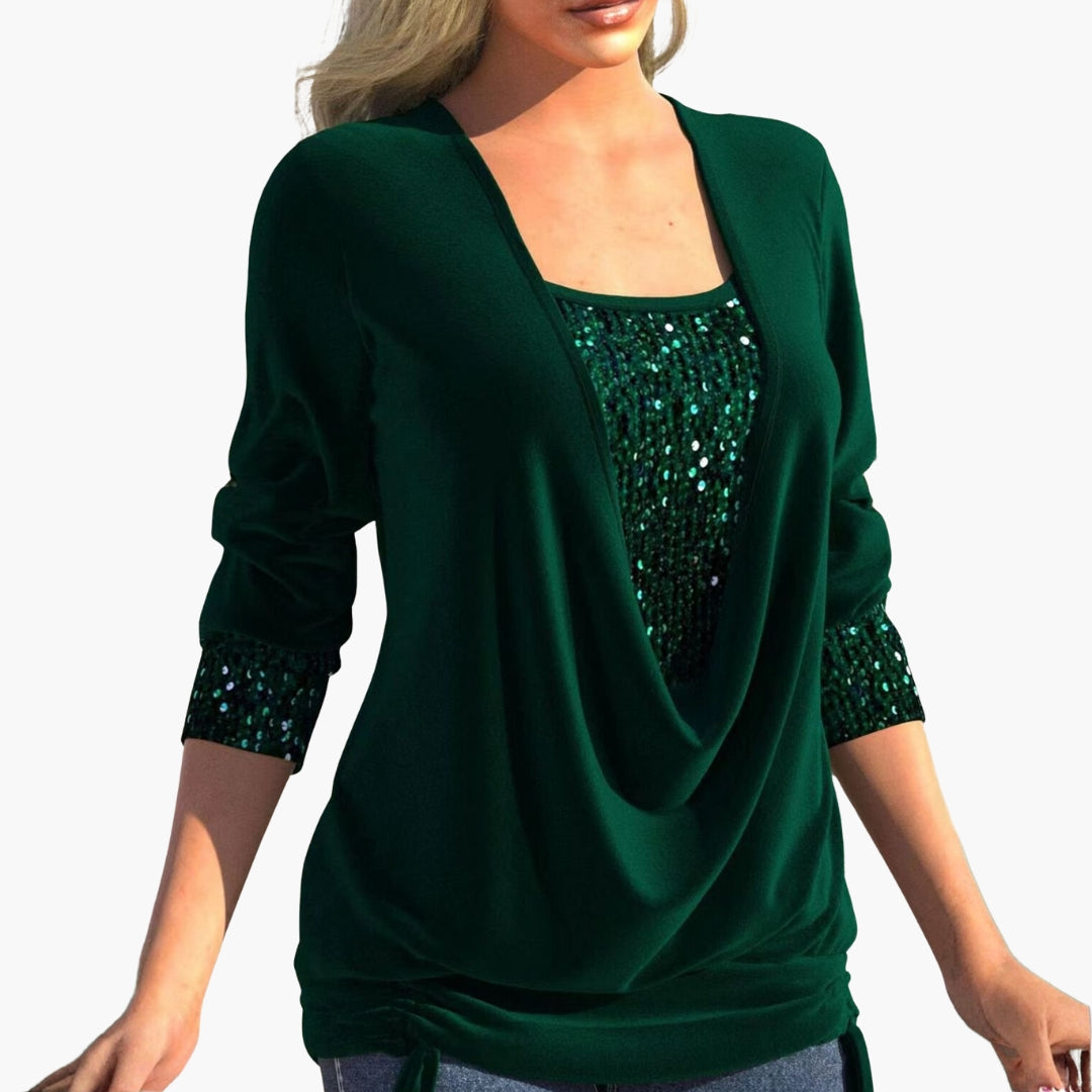 Keira | Long-Sleeve Draped Blouse with Sequin Details