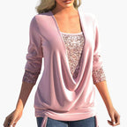 Keira | Long-Sleeve Draped Blouse with Sequin Details