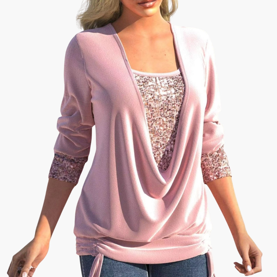 Keira | Long-Sleeve Draped Blouse with Sequin Details