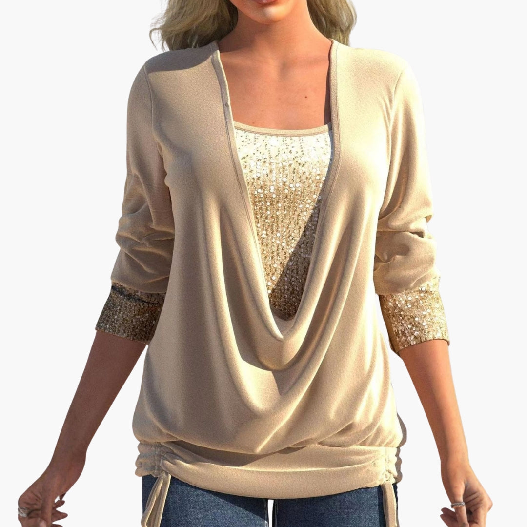 Keira | Long-Sleeve Draped Blouse with Sequin Details