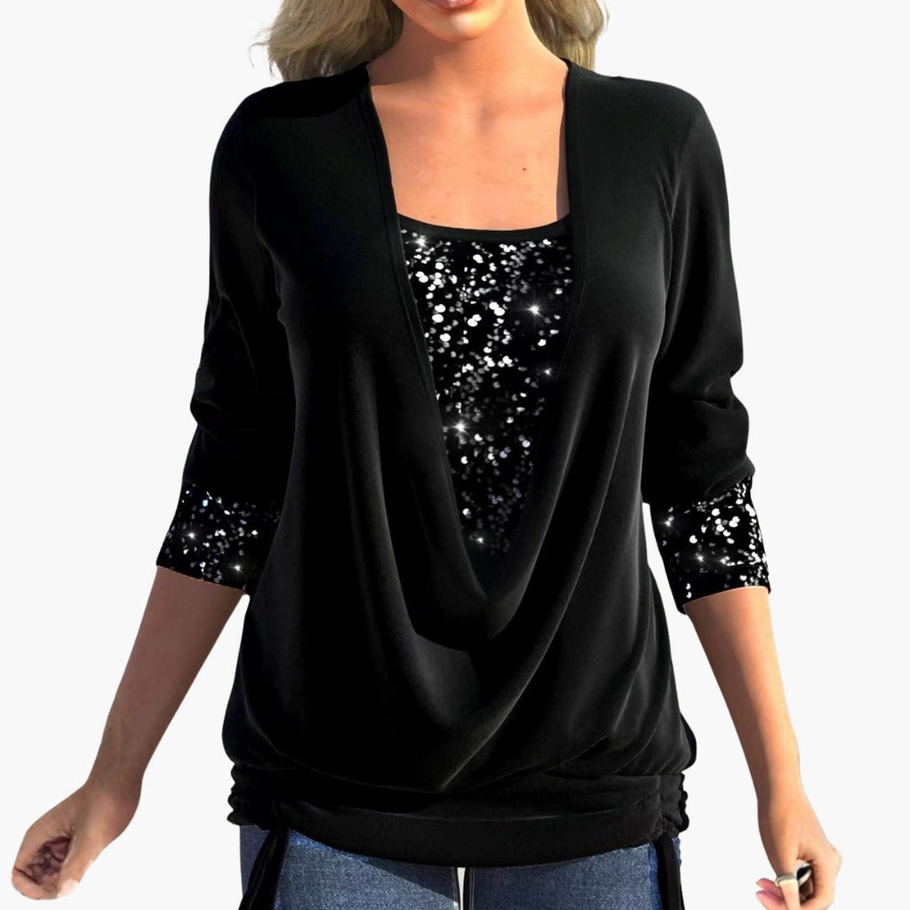Keira | Long-Sleeve Draped Blouse with Sequin Details