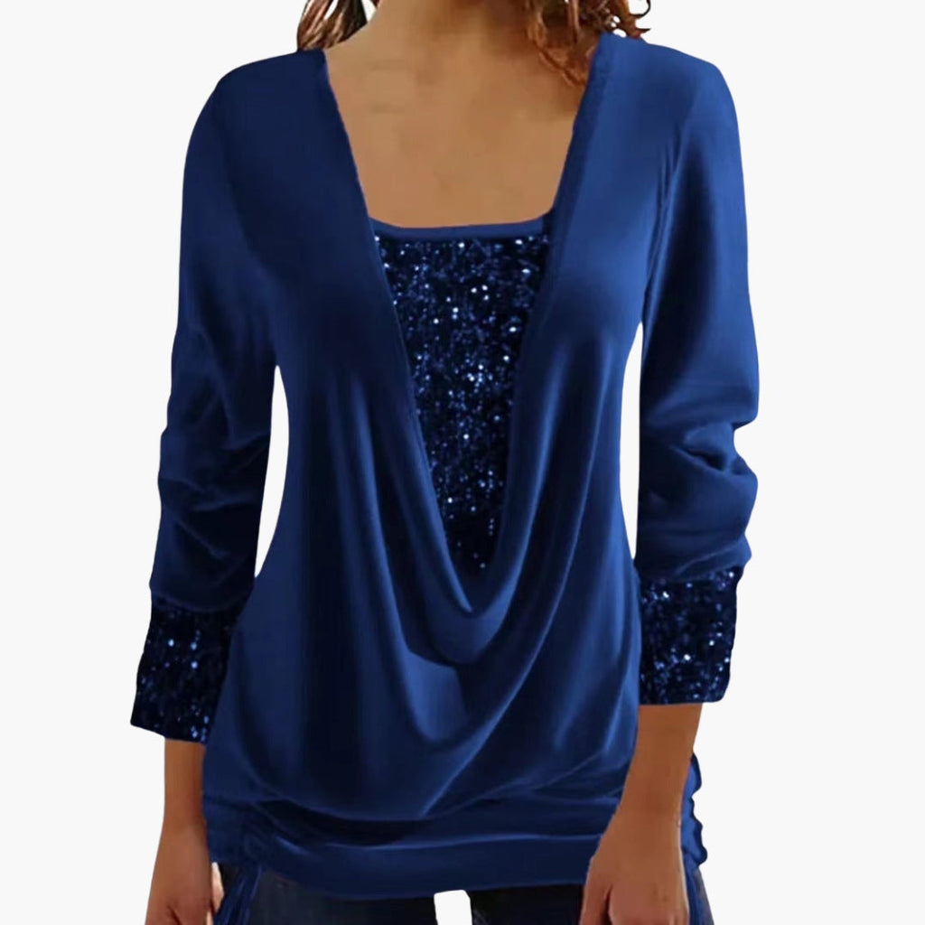 Keira | Long-Sleeve Draped Blouse with Sequin Details