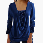 Keira | Long-Sleeve Draped Blouse with Sequin Details