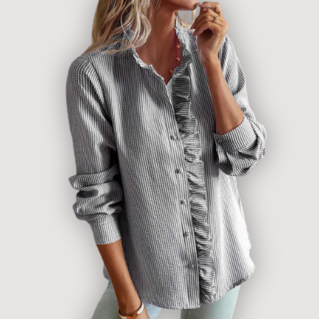 Livia | Ruffle Button-Down Long-Sleeve Blouse