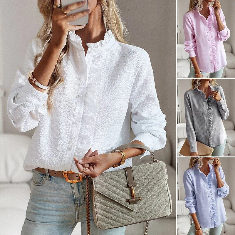 Livia | Ruffle Button-Down Long-Sleeve Blouse
