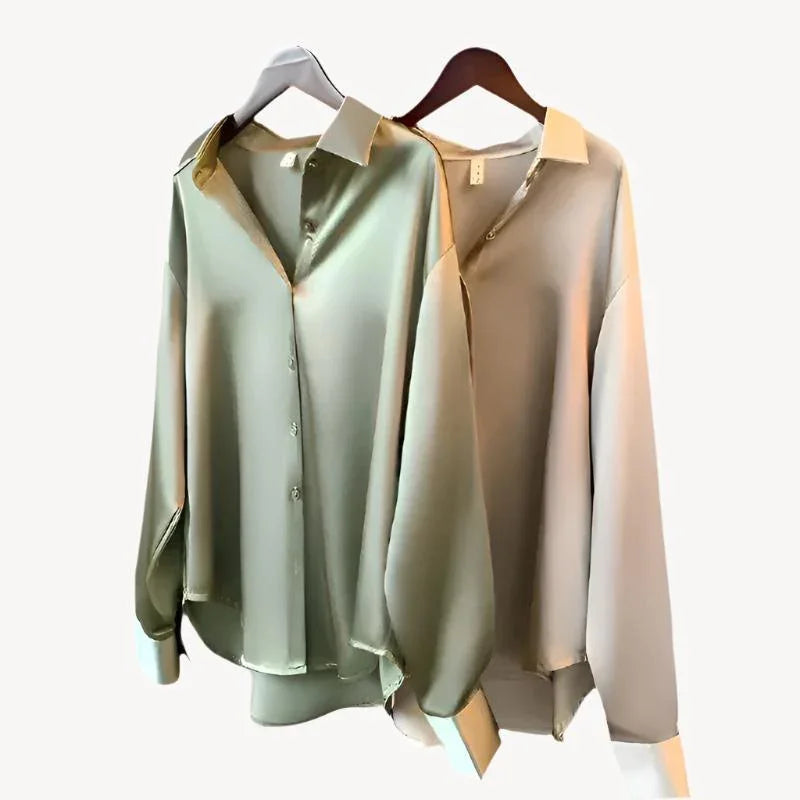 Livia | Long-Sleeved Button-Down Blouse with Hi-Lo Hem