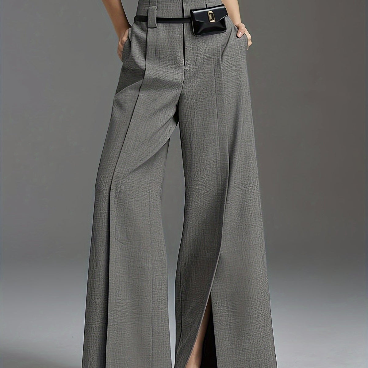 Thea | Wide-Leg Slit Pants with Elastic Back Waist