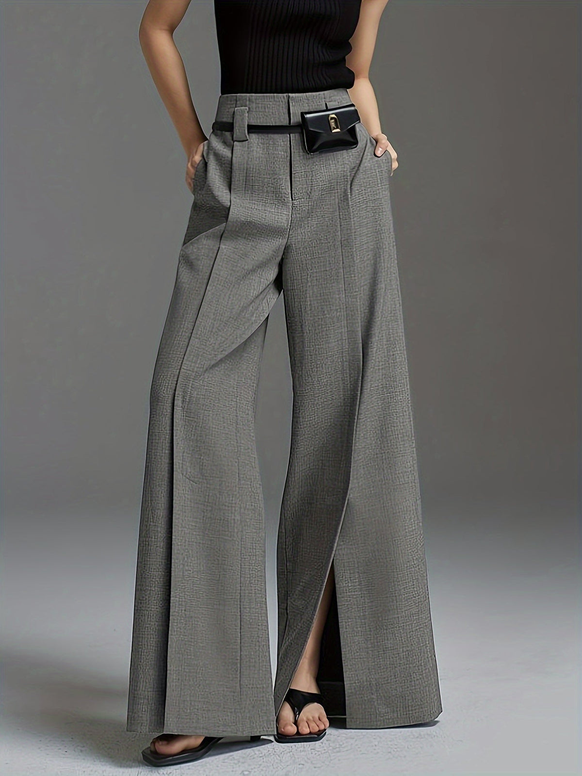 Thea | Wide-Leg Slit Pants with Elastic Back Waist