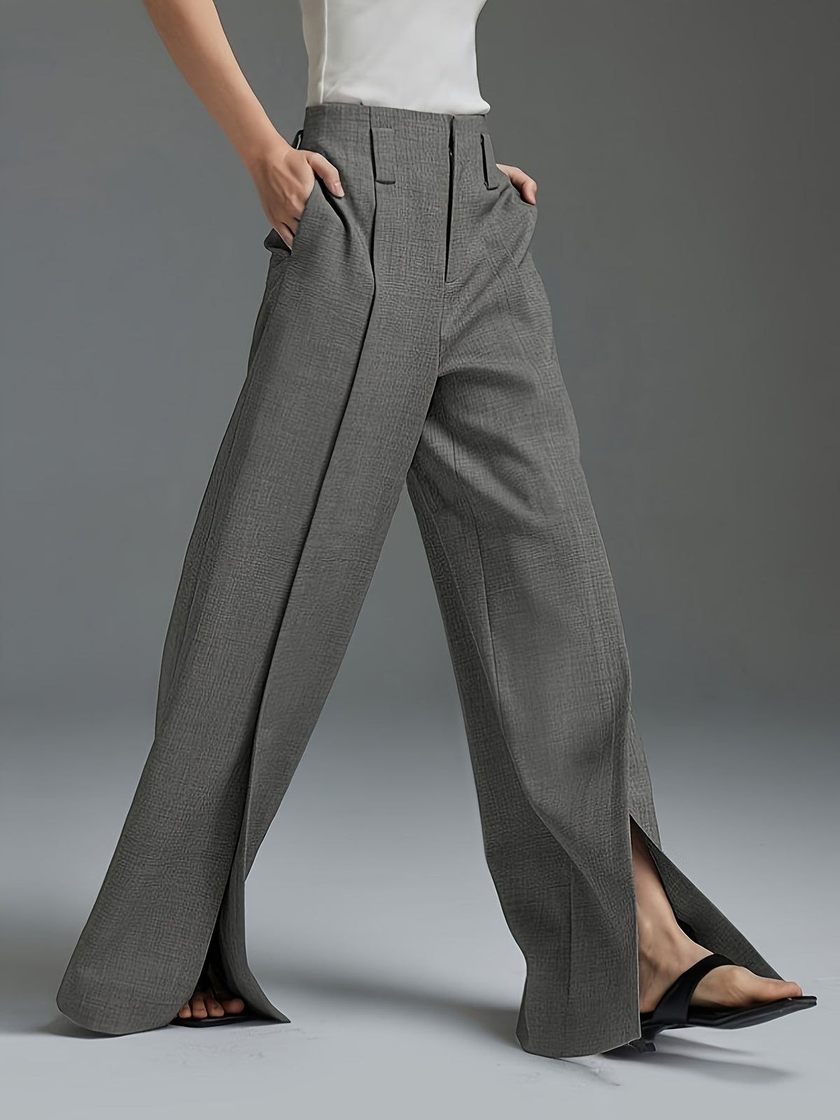 Thea | Wide-Leg Slit Pants with Elastic Back Waist