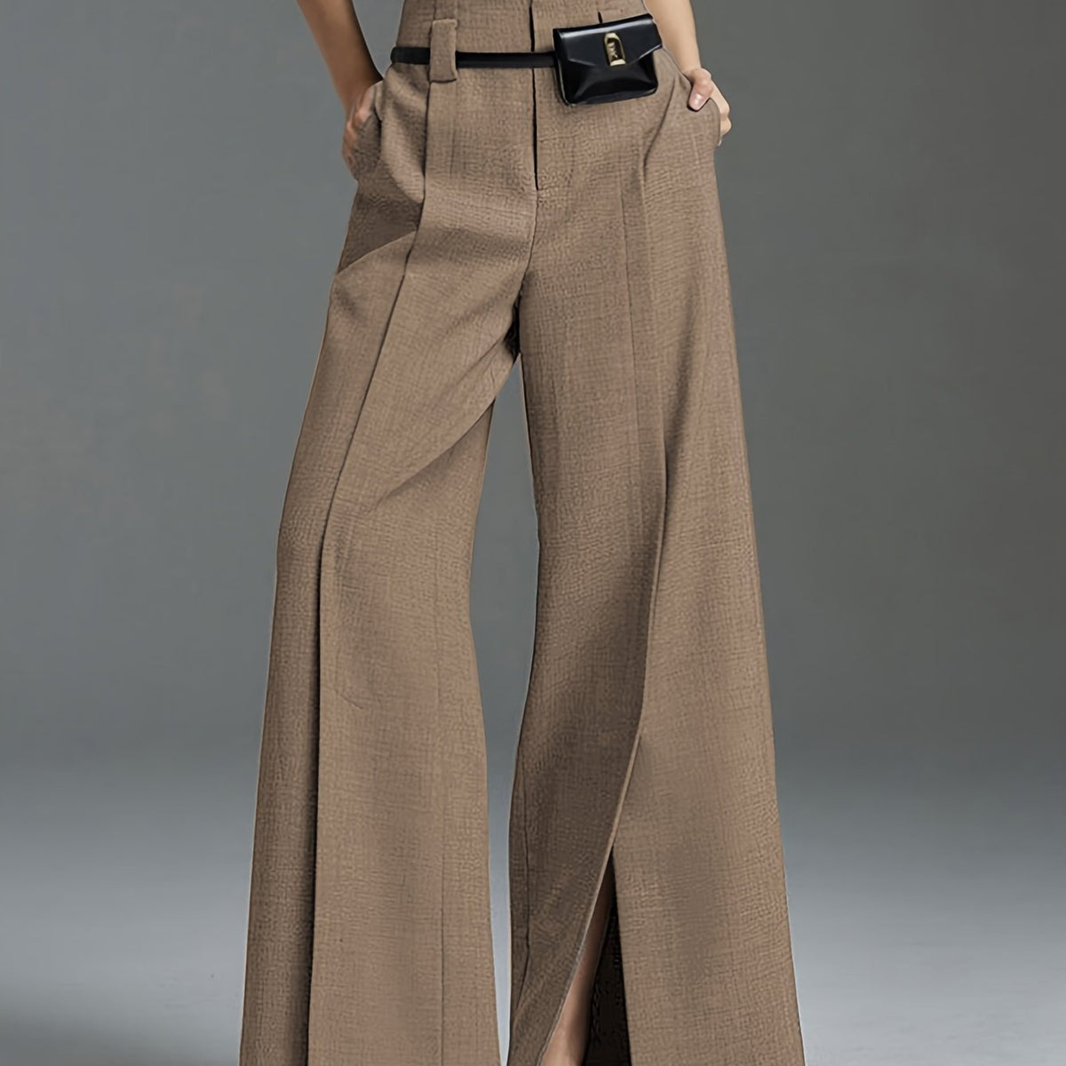 Thea | Wide-Leg Slit Pants with Elastic Back Waist