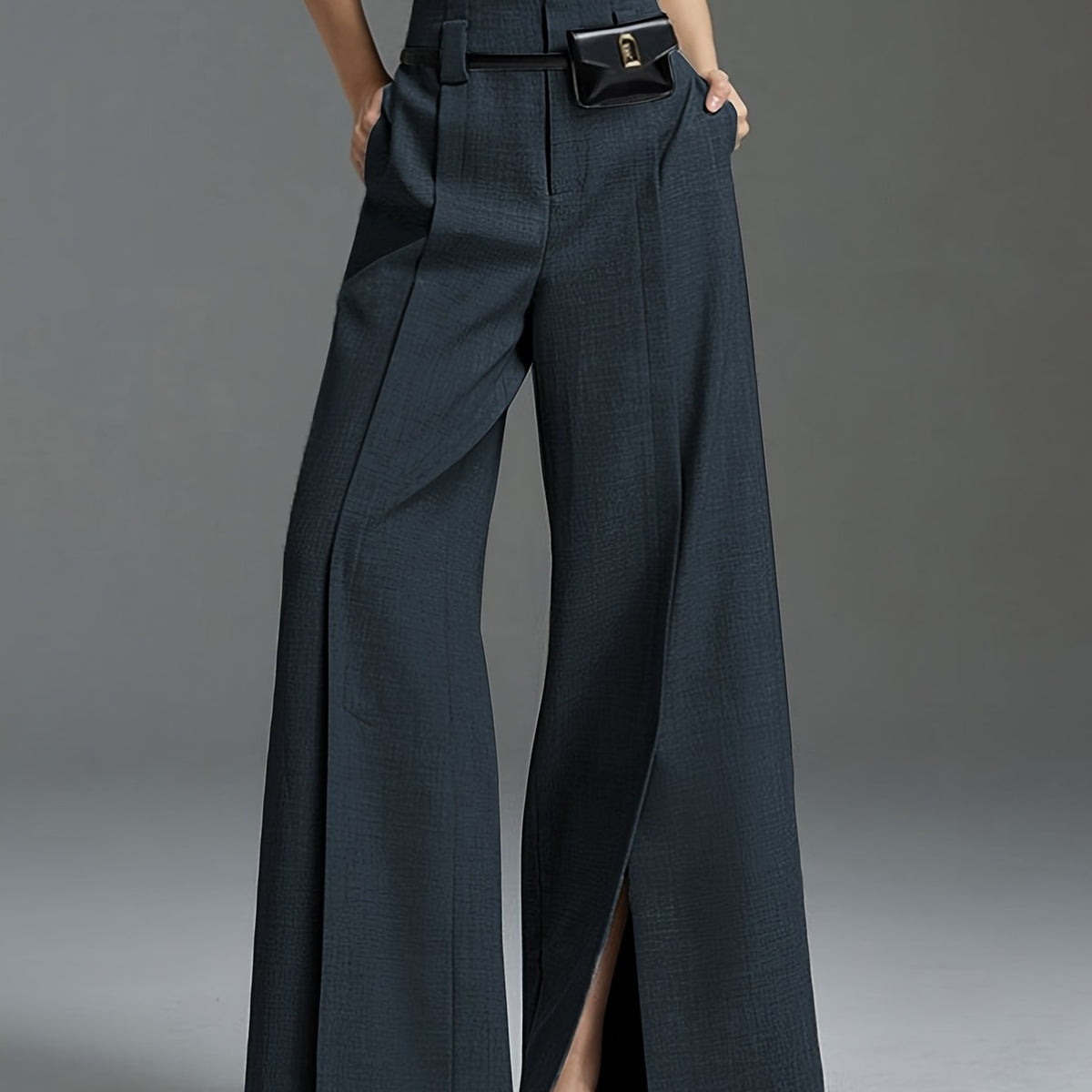 Thea | Wide-Leg Slit Pants with Elastic Back Waist