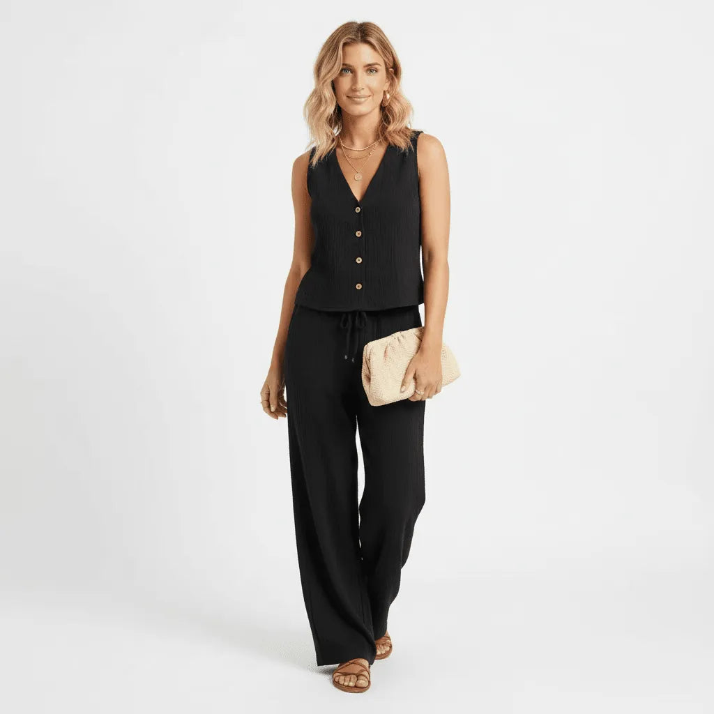 Luna | Relaxed Fit Crinkled Cotton Blend Loungewear Set