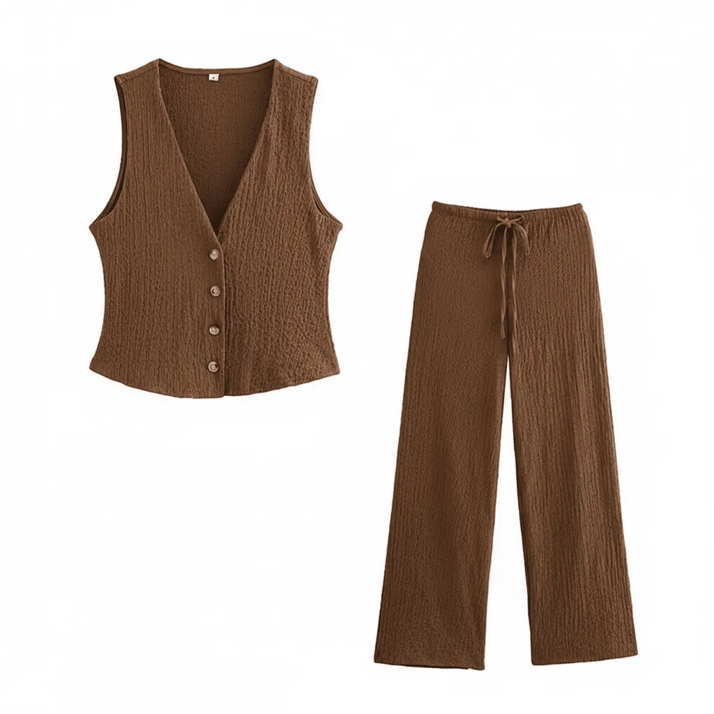 Luna | Relaxed Fit Crinkled Cotton Blend Loungewear Set