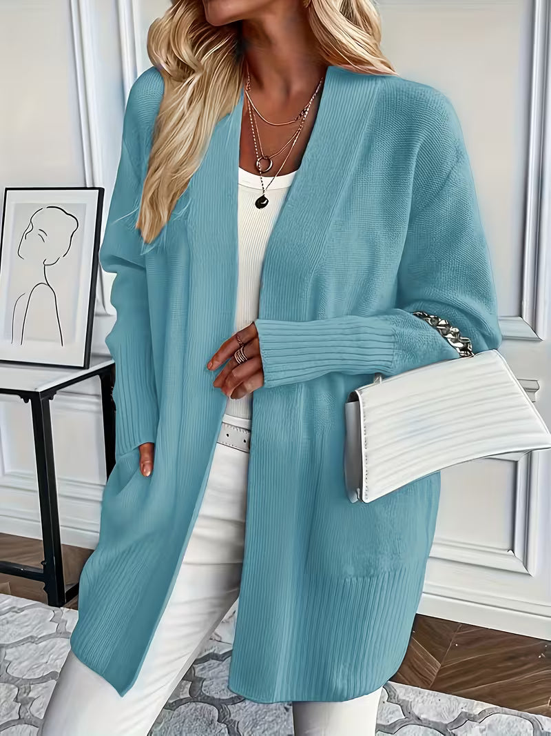 Luna | Open-Front Knit Cardigan with Ribbed Edges
