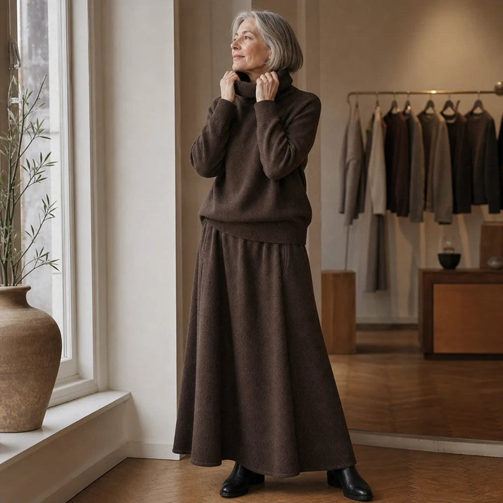 Lila | Turtleneck and Maxi Skirt Set in Fleece Knit