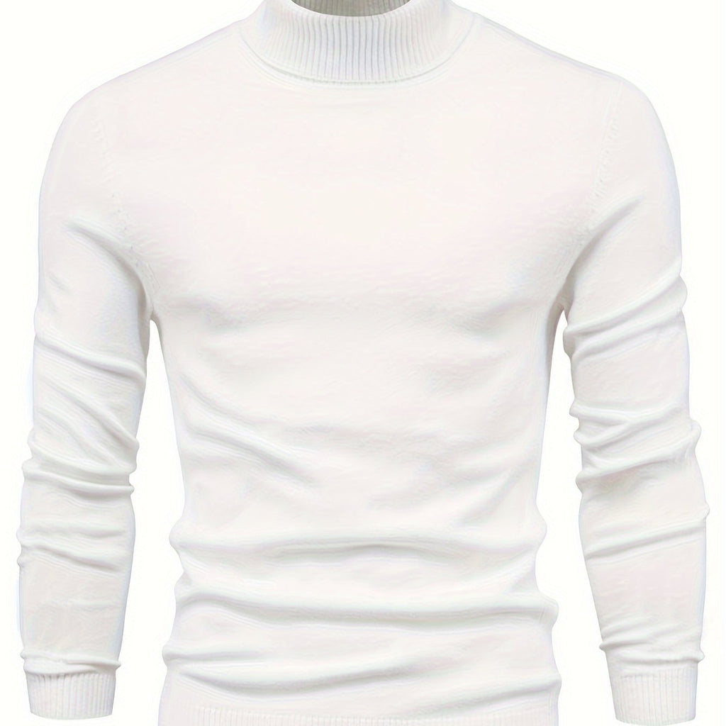 Klassisk sweater med høj hals i hvid med ribbet krave, manchetter og kant.